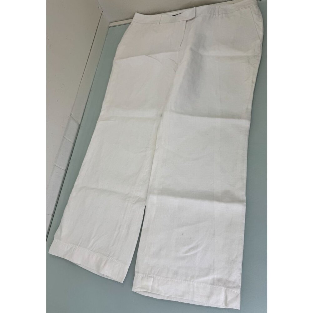 Brooks Brothers 100% Linen Pants Women's Size 16 Catherine Fit Wide Leg White